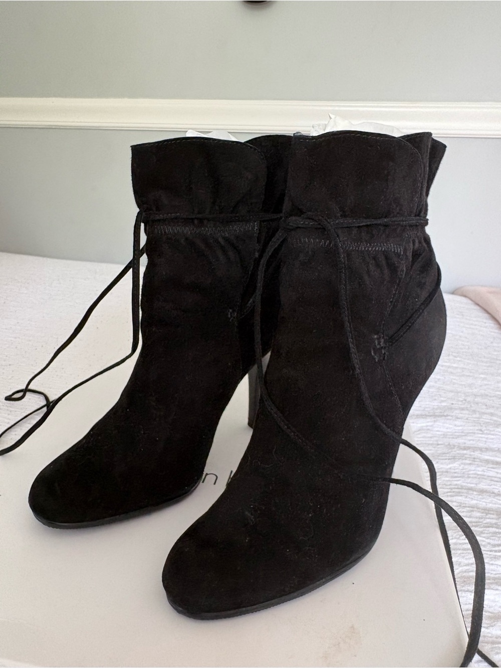 Calvin Klein Black Suede Tie-Front Ankle Boots
